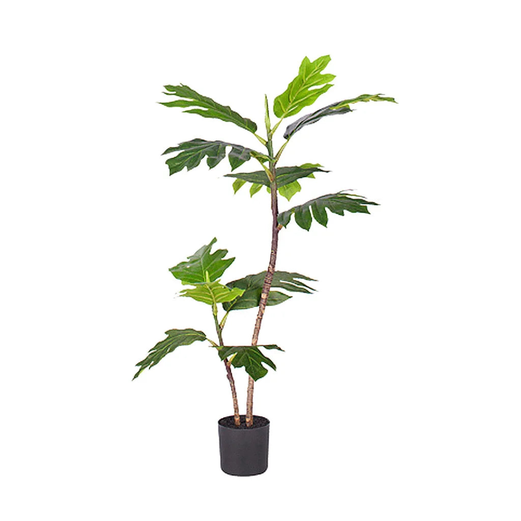 Artificial Split-Leaf Philodendron Tree 90cm 2-Trunk Natural Green Fake Tropical Indoor Plant Home Office Decor