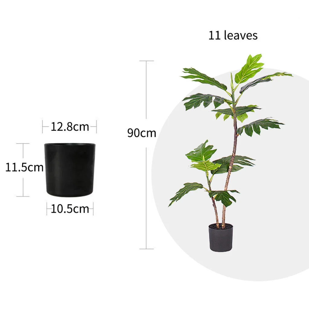 Artificial Split-Leaf Philodendron Tree 90cm 2-Trunk Natural Green Fake Tropical Indoor Plant Home Office Decor