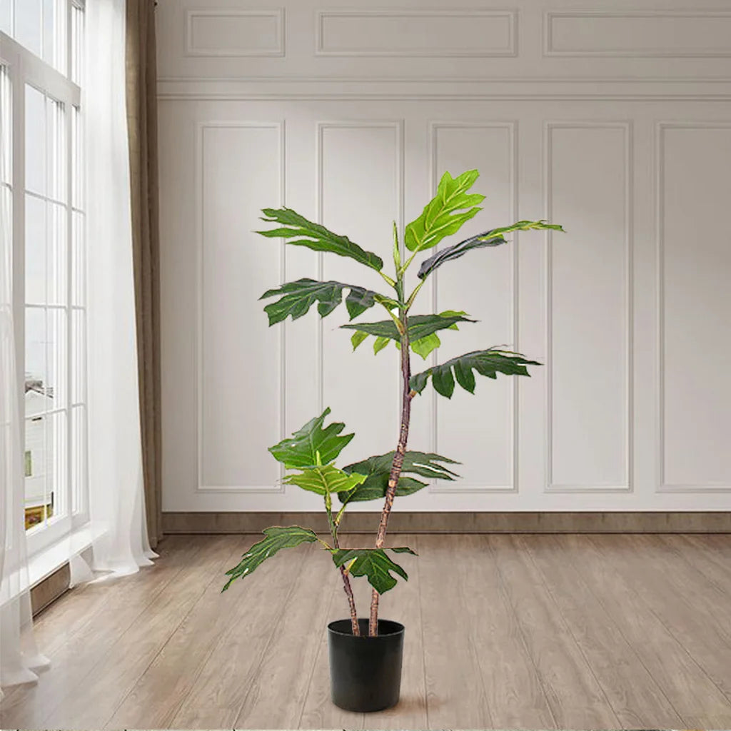 Artificial Split-Leaf Philodendron Tree 90cm 2-Trunk Natural Green Fake Tropical Indoor Plant Home Office Decor