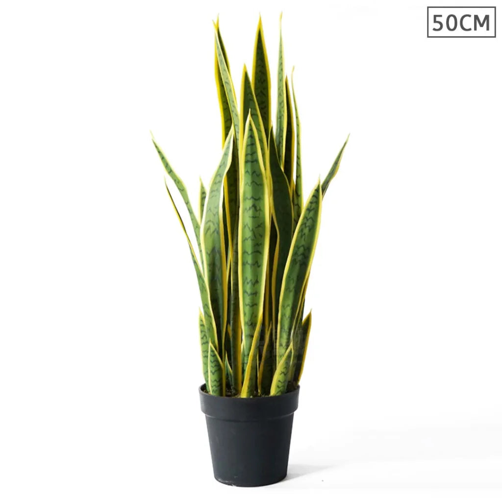 Artificial Tiger Piran Tree Premium 50cm Indoor Yellow Edge Fake Decoration with Flower Pot