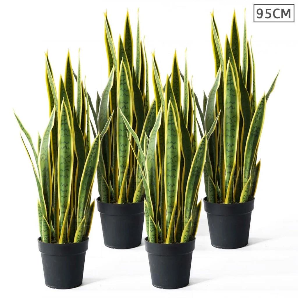 Artificial Tiger Piran Tree Set Premium 4X 95cm Indoor Yellow Edge Fake Decoration with Flower Pot