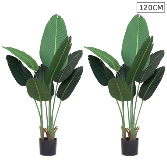 Artificial Traveler Banana Tree Set Premium 2X 120cm Green Indoor Fake Decoration with Flower Pot