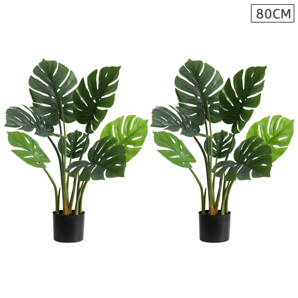 Artificial Turtle Back Tree Set Premium 2X 80cm Indoor Potted Fake Decoration with Flower Pot