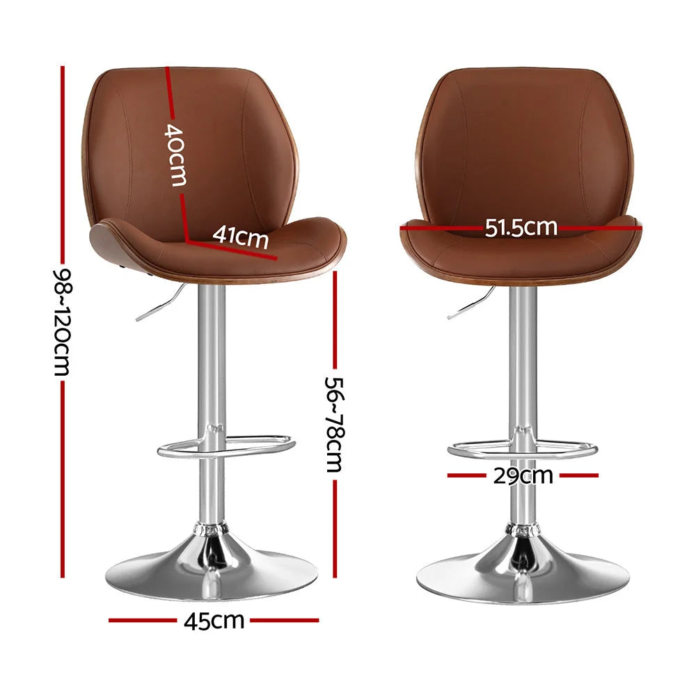 Set of one brown leather swivel bar stools