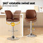 Brown leather bar stool bentwood with woven seat and timber frame
