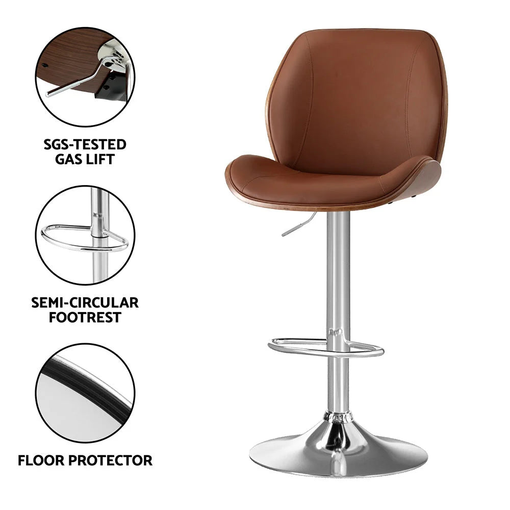 Brown leather bar stool bentwood with seat padding and sturdy legs
