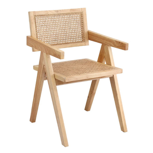 Wooden rattan dining chair with 1x seat rubber frame