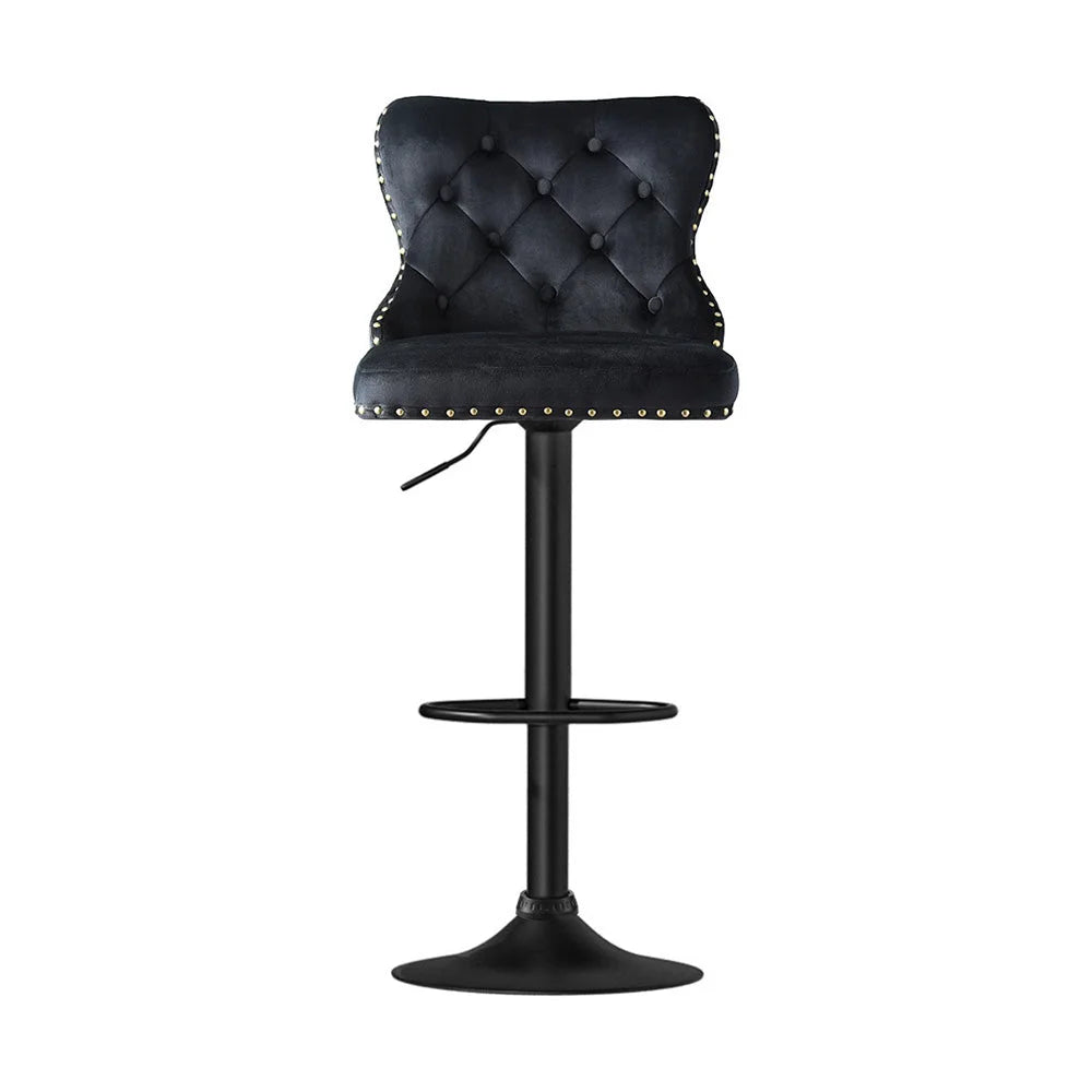 Velvet bar stool adjustable with chair legs and seat detailing
