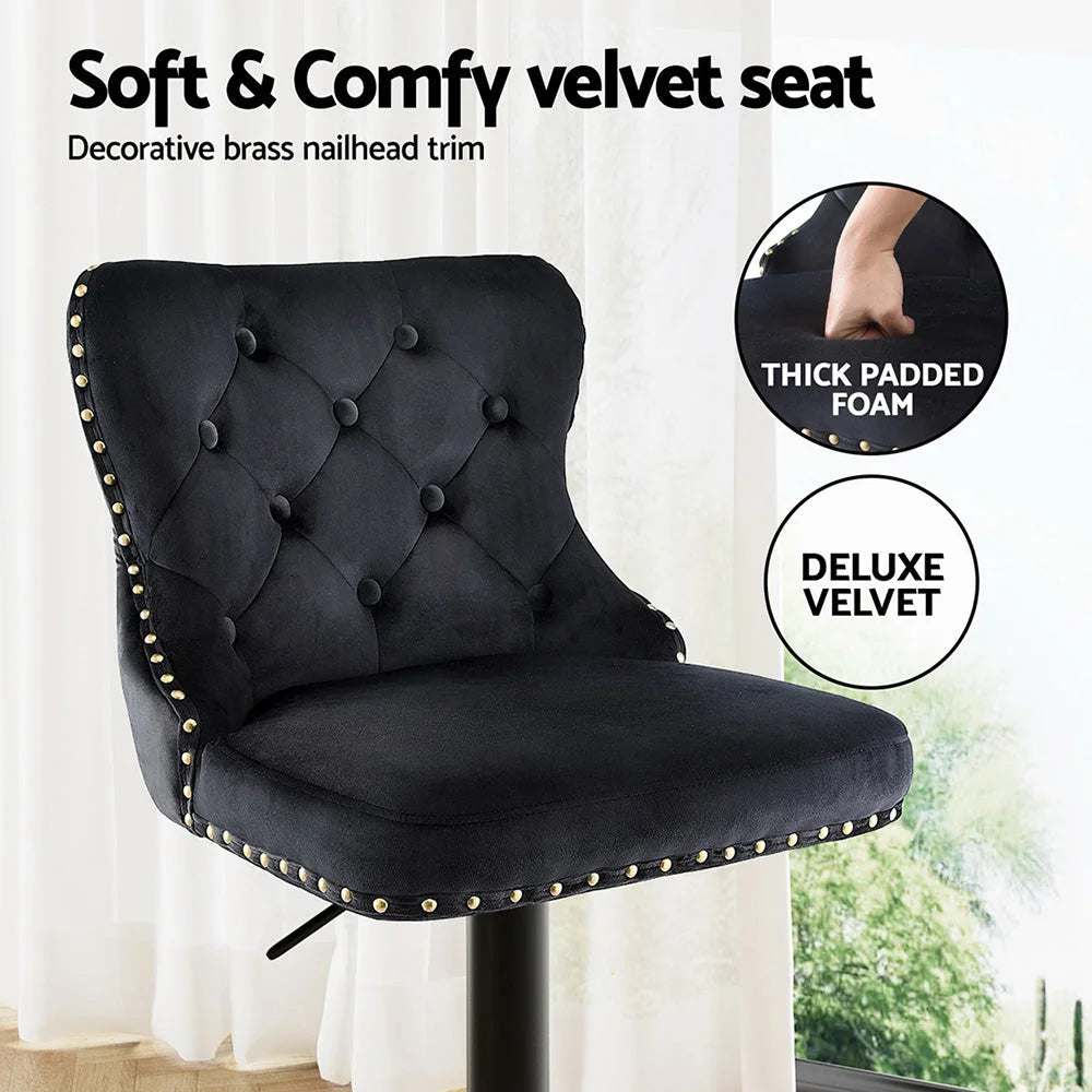 Bar stool adjustable with cushioned seat and curved backrest