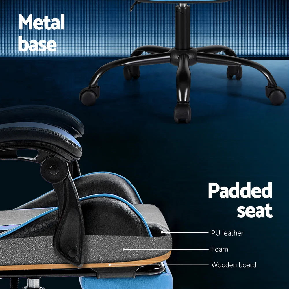 Artiss 2 Point Massage Gaming Office Chair Footrest Cyan