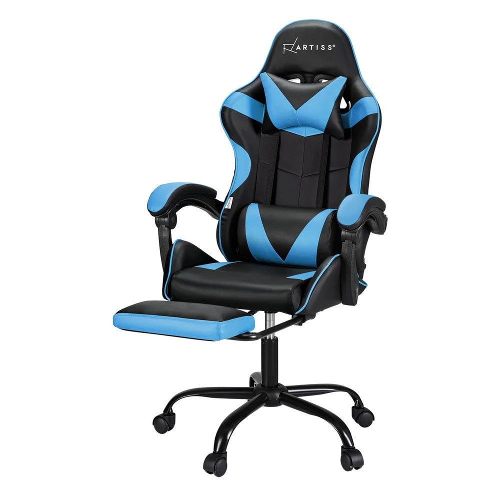 Artiss 2 Point Massage Gaming Office Chair Footrest Cyan