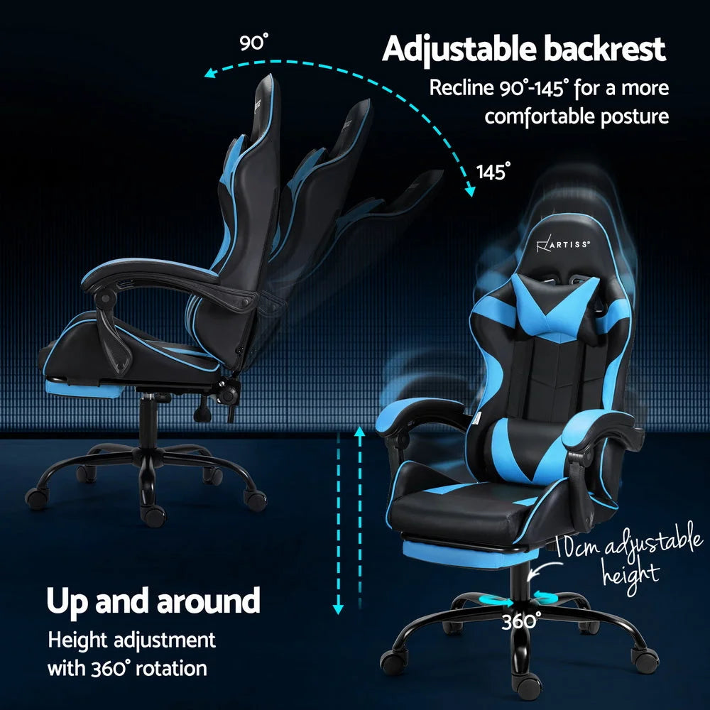 Artiss 2 Point Massage Gaming Office Chair Footrest Cyan