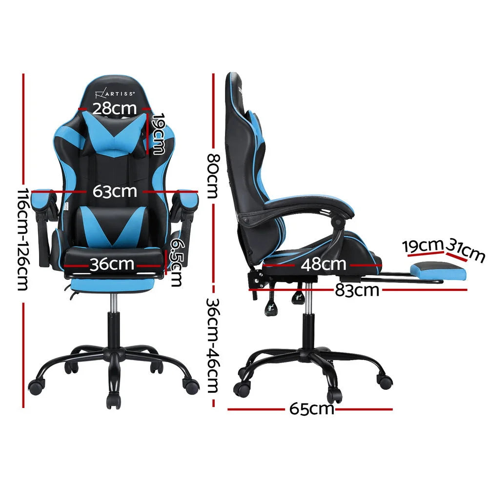 Artiss 2 Point Massage Gaming Office Chair Footrest Cyan