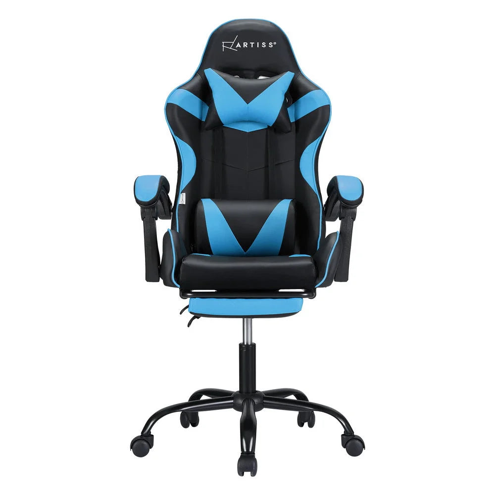 Artiss 2 Point Massage Gaming Office Chair Footrest Cyan