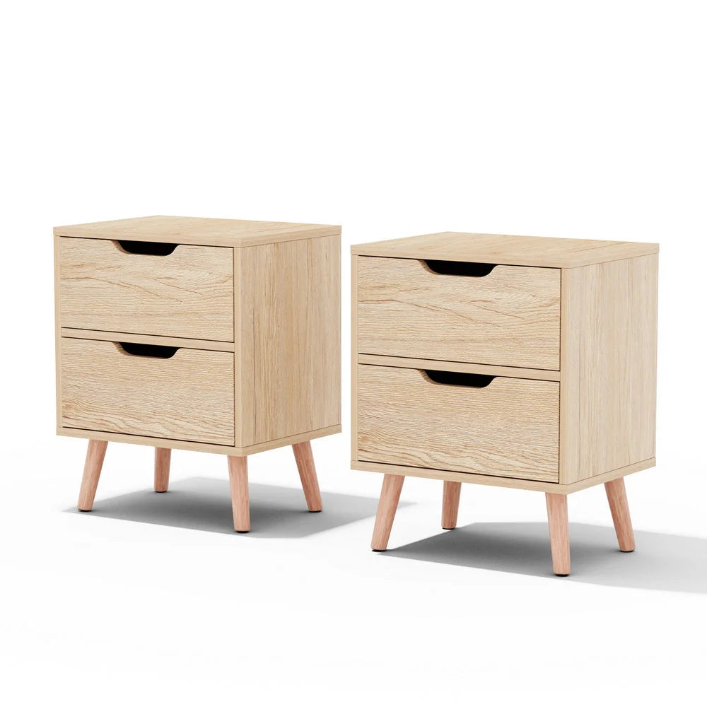 Artiss 2 x Bedside Table 2 Drawers - BODEN Pine - Furniture