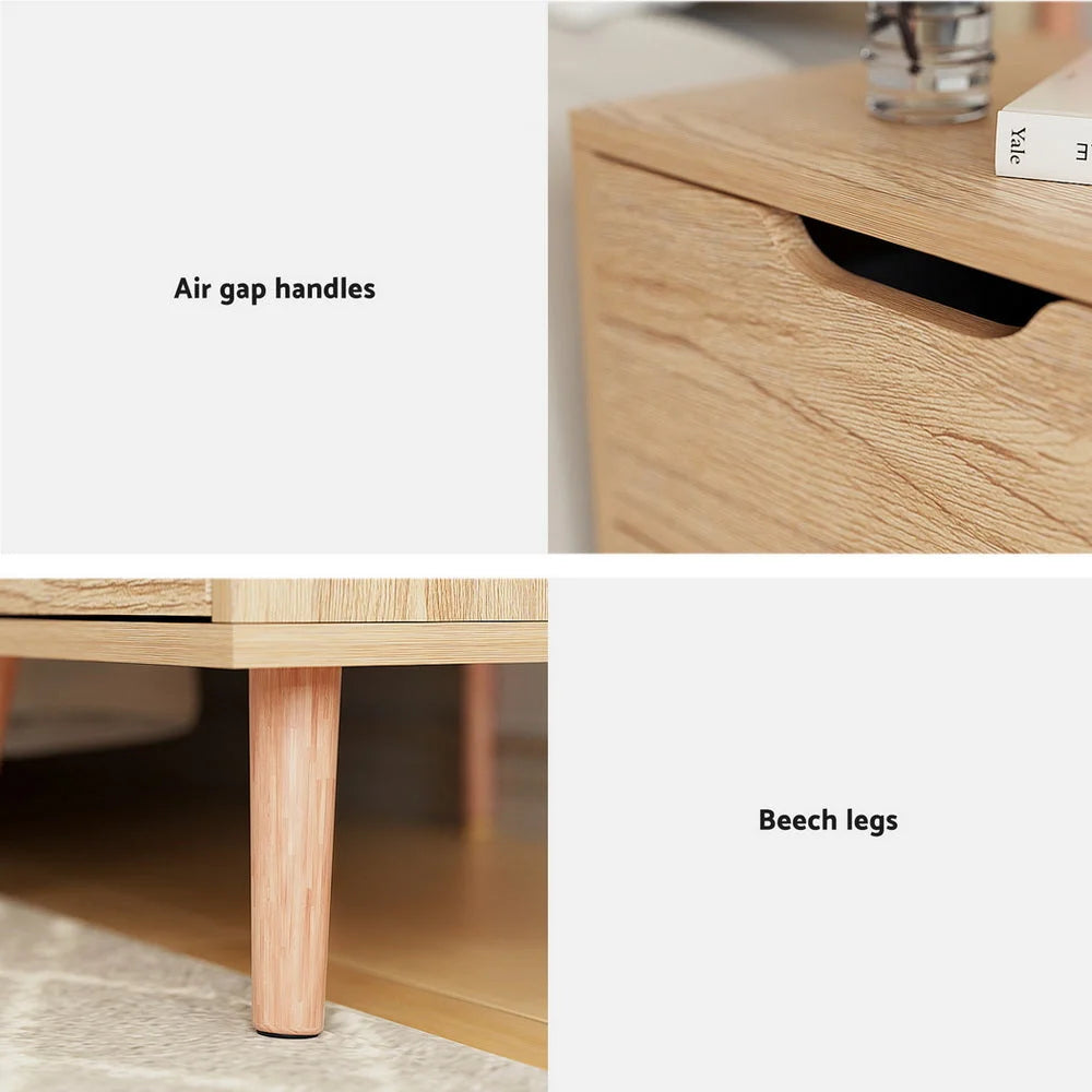 Artiss 2 x Bedside Table 2 Drawers - BODEN Pine - Furniture