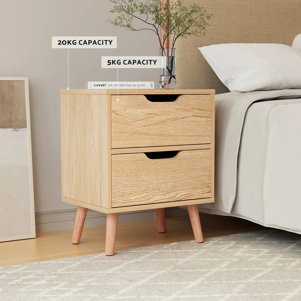 Artiss 2 x Bedside Table 2 Drawers - BODEN Pine - Furniture