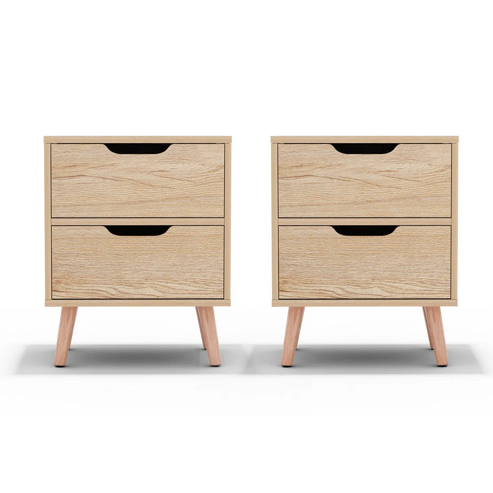 Artiss 2 x Bedside Table 2 Drawers - BODEN Pine - Furniture