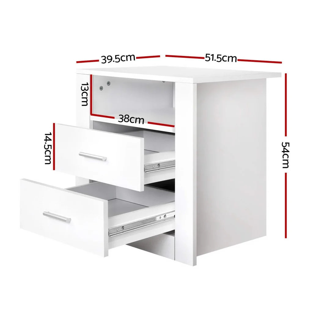 2 X Bedside Table 2 Drawers with Shelf