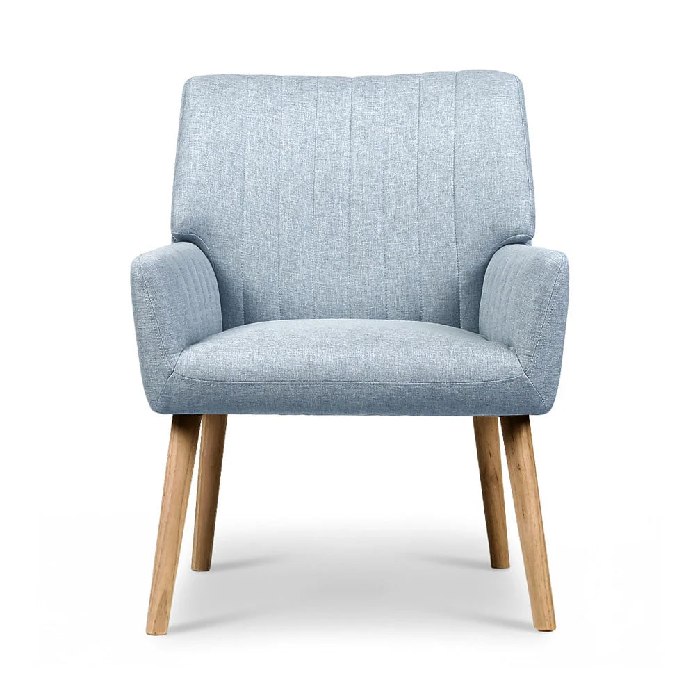 Artiss 2X Armchair Fabric Blue Grey - Furniture > Bar