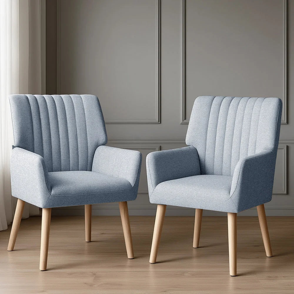 Artiss 2X Armchair Fabric Blue Grey - Furniture > Bar