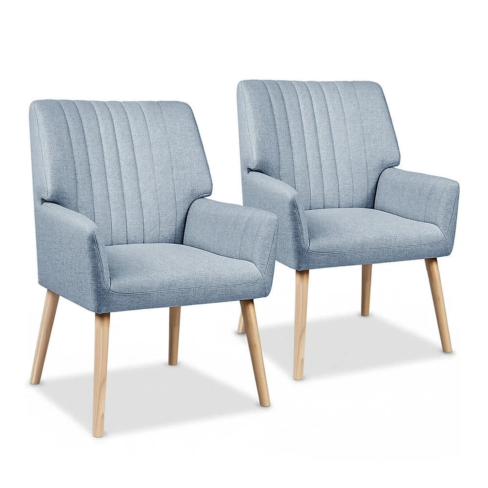 Artiss 2X Armchair Fabric Blue Grey - Furniture > Bar