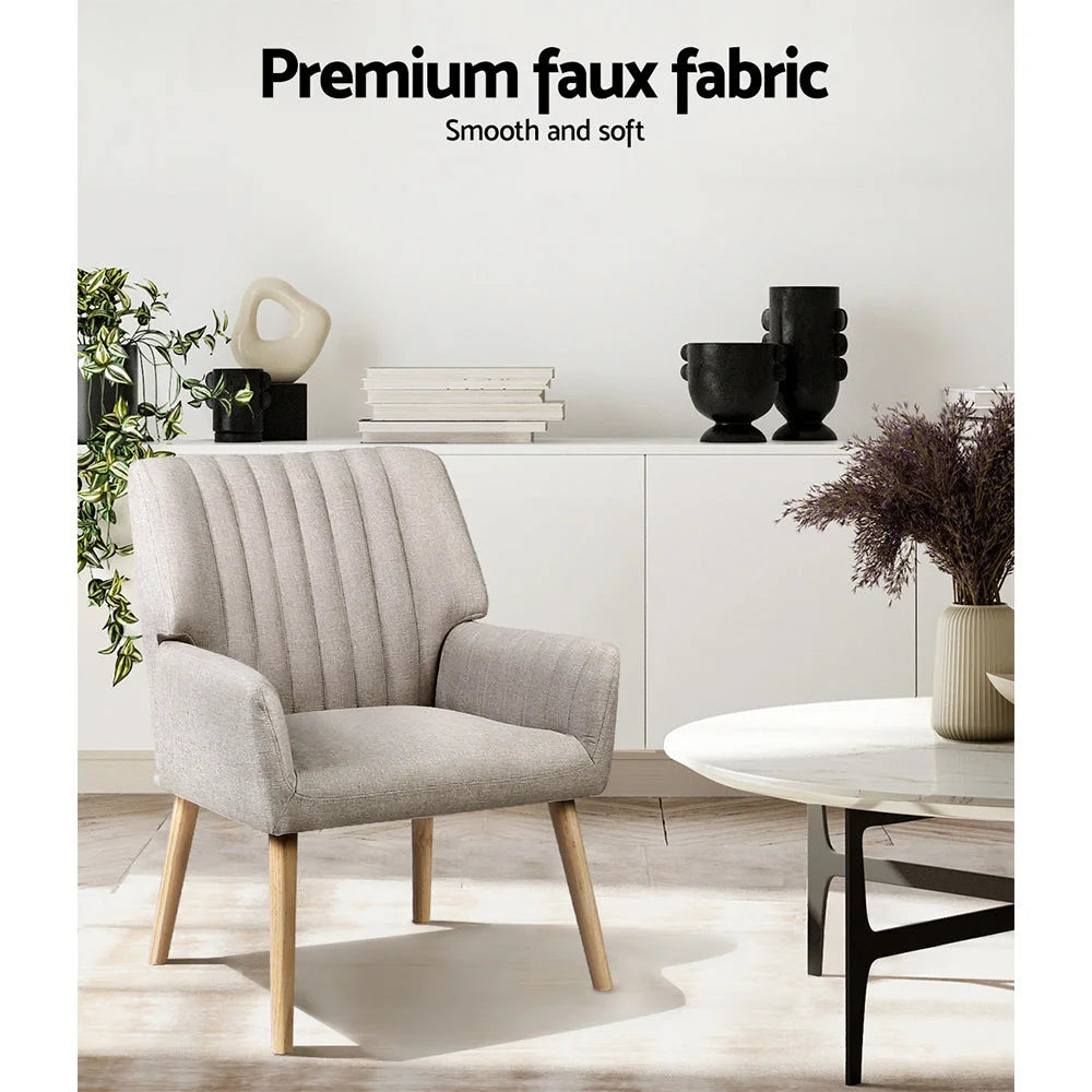 Artiss 2X Armchair Faux Fabric Beige - Furniture > Bar