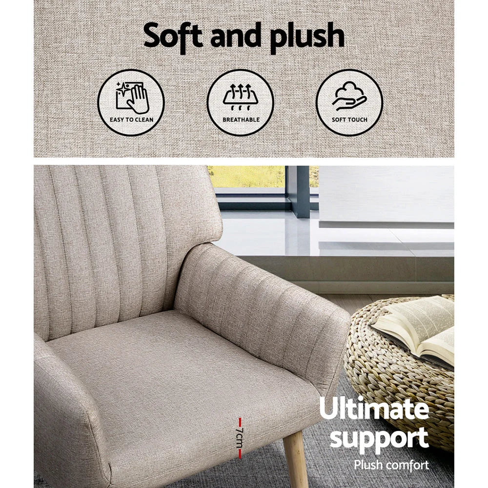 Artiss 2X Armchair Faux Fabric Beige - Furniture > Bar
