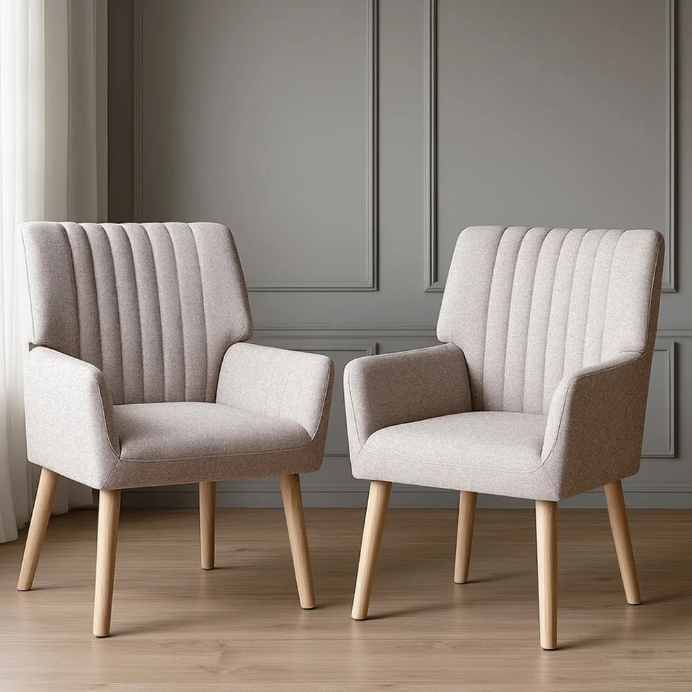 Artiss 2X Armchair Faux Fabric Beige - Furniture > Bar