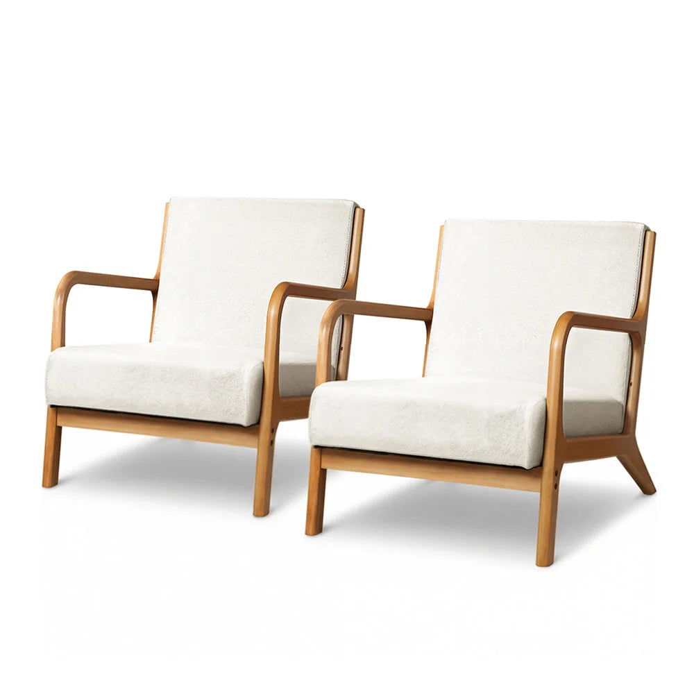 Beige fabric armchair faux bar with 2x stools chairs arm