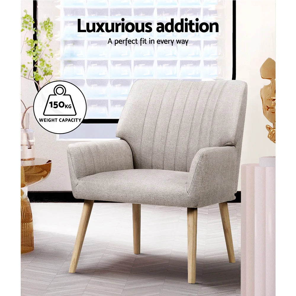 Artiss 2X Armchair Faux Fabric Beige - Furniture > Bar