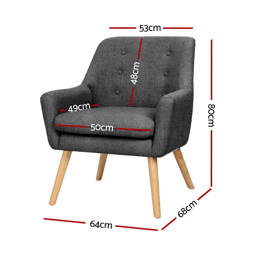 2x Armchair Lounge Chair Accent with Tub Chair Charcoal Anne