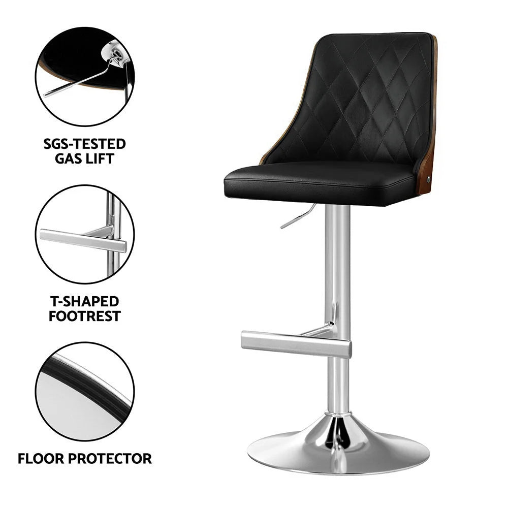 Set of two black wood swivel bar stools