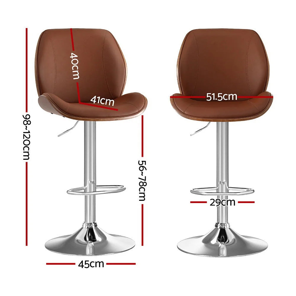 Set of two brown leather bar stools