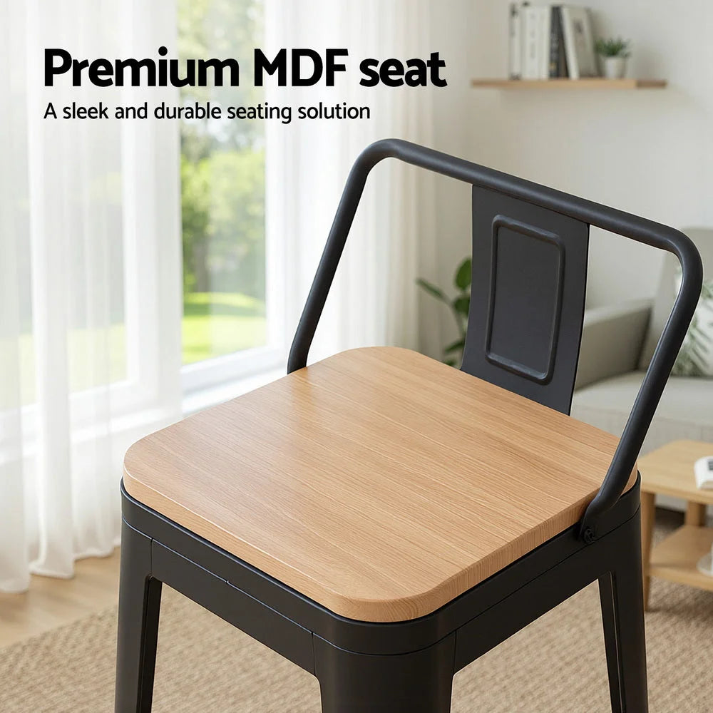 Black metal bar stool set with seat padding and sturdy legs