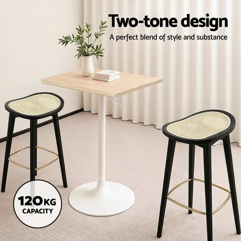 Set of two black rattan bar stools