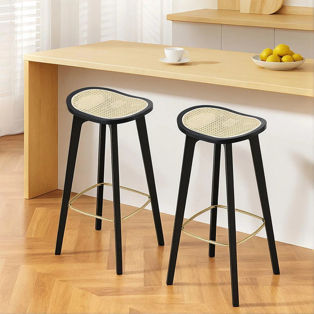 Set of two black rattan bar stools