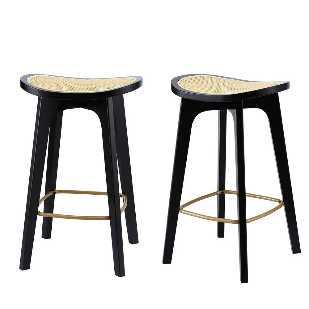 Set Of Two Bar Stools Rattan Counter Kitchen