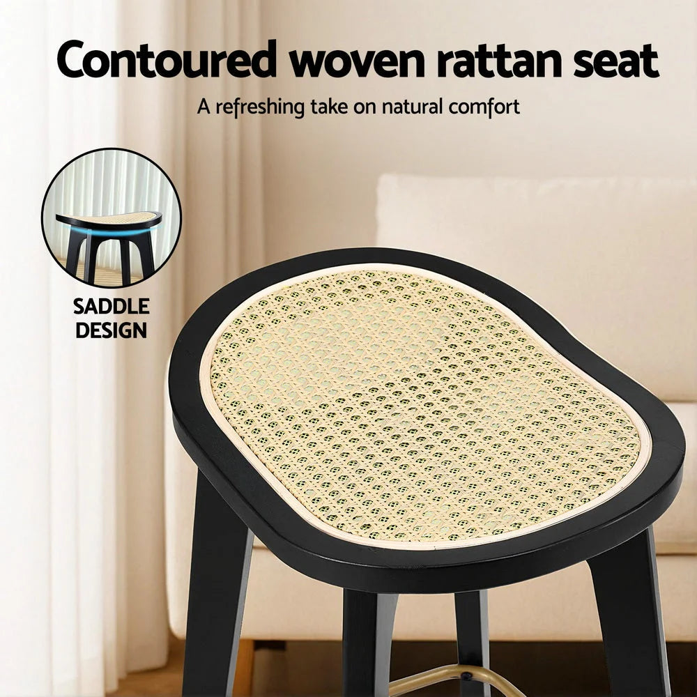 Set of two black rattan bar stools
