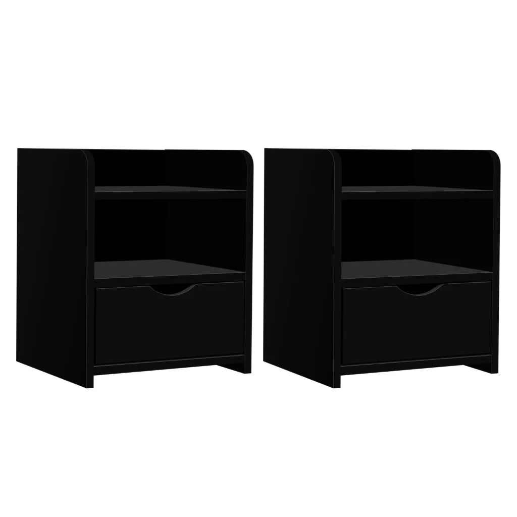 Black 2x 1 table with bedside drawer shelf fara