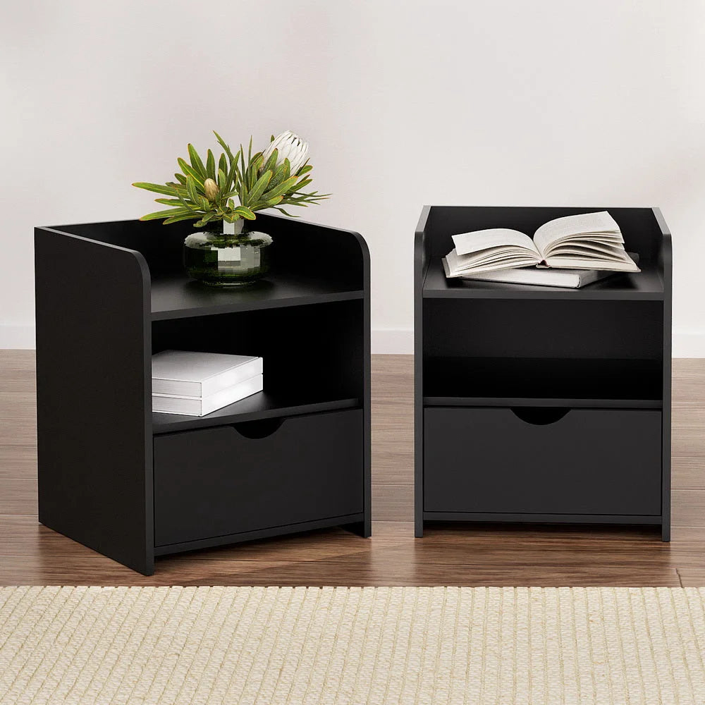 2X Bedside Table 1 Drawer with Shelf