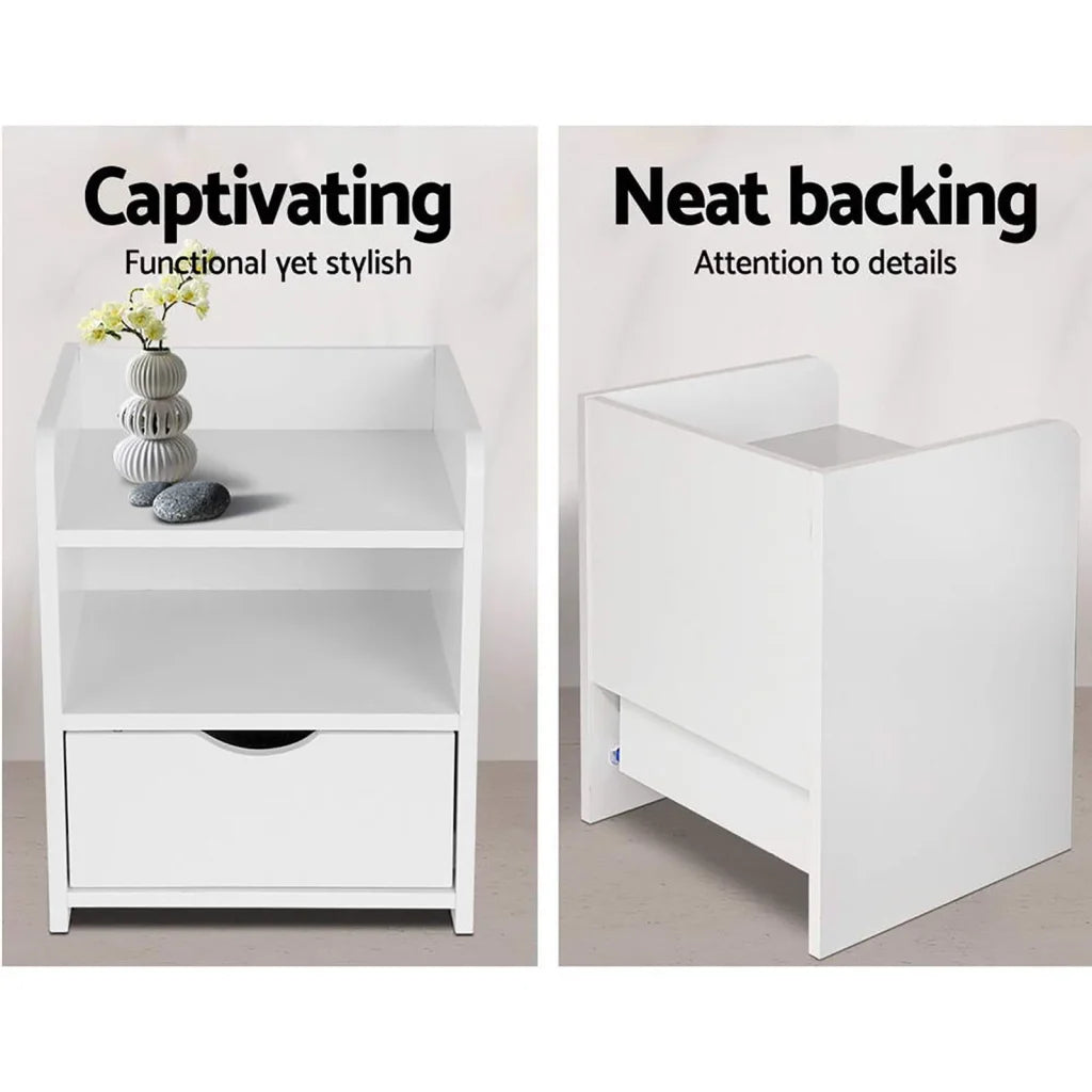 White bedside table with nightstand top and storage drawer