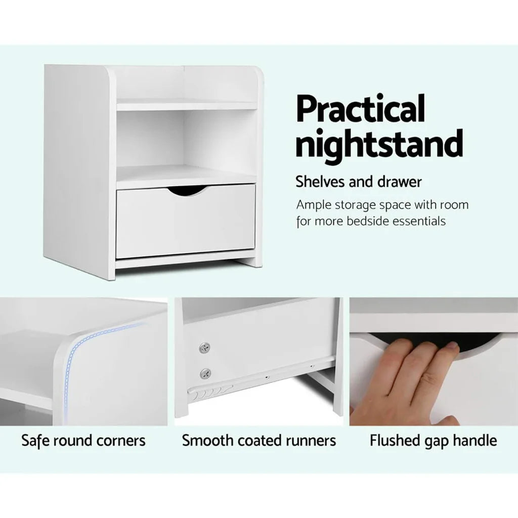 Bedside table with two drawers and timber legs