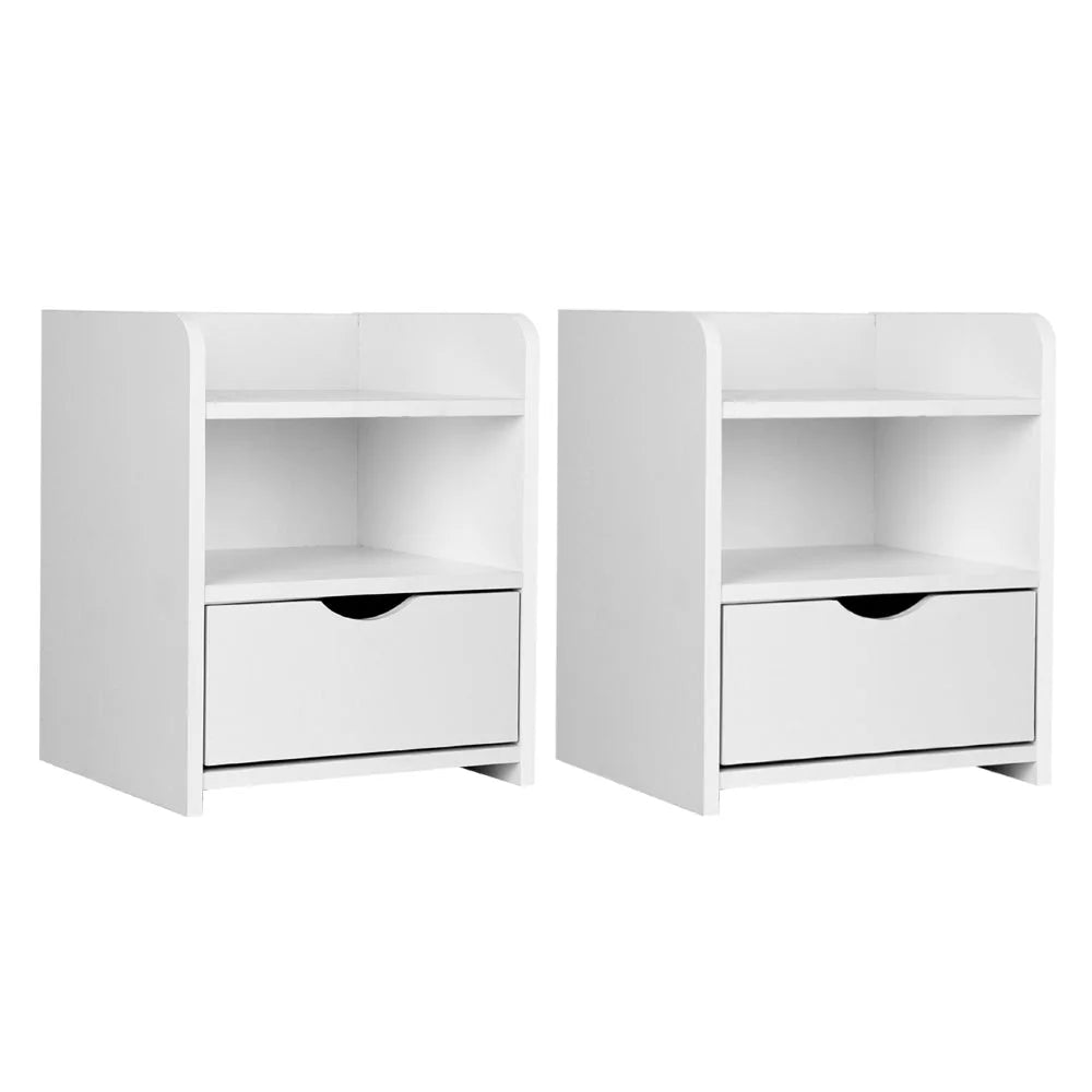 White table with 2x bedside drawer shelf