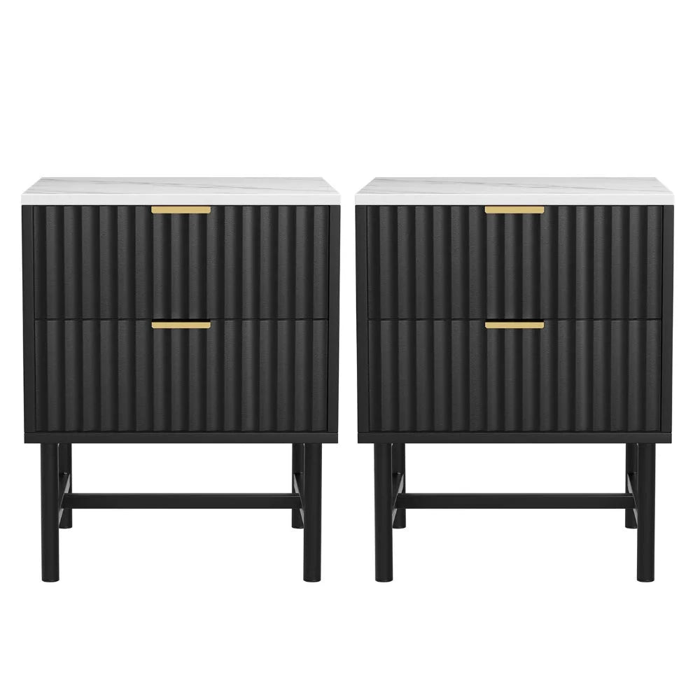 Black bedside table pair with two drawers