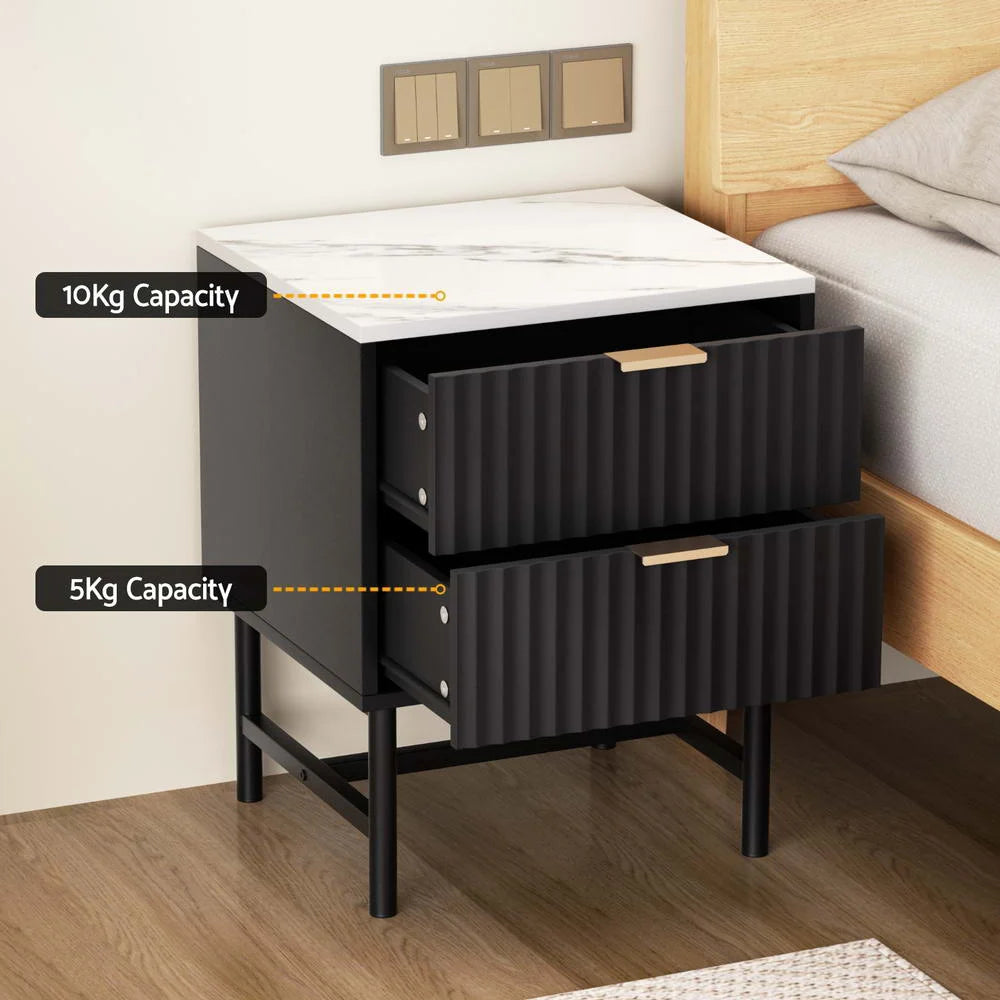 Artiss 2x Bedside Table 2 Drawers - Black - Furniture >
