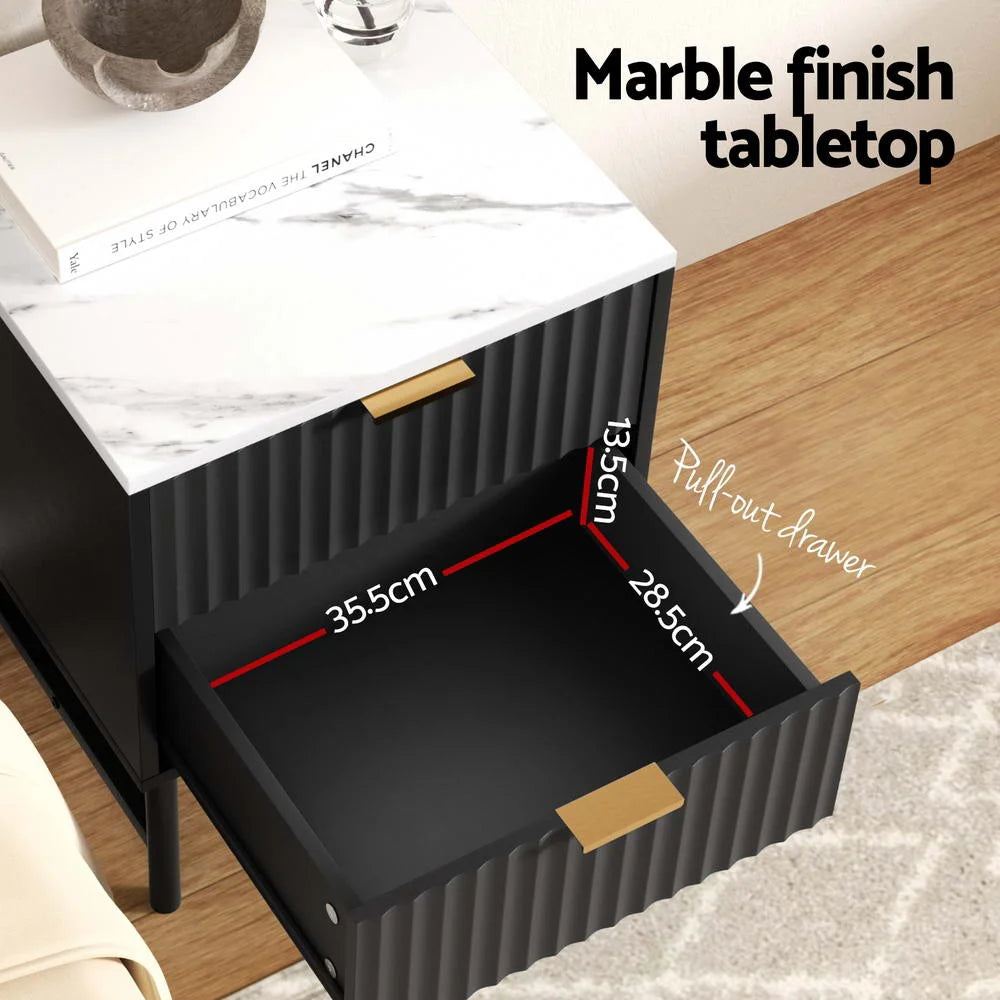 Artiss 2x Bedside Table 2 Drawers - Black - Furniture >