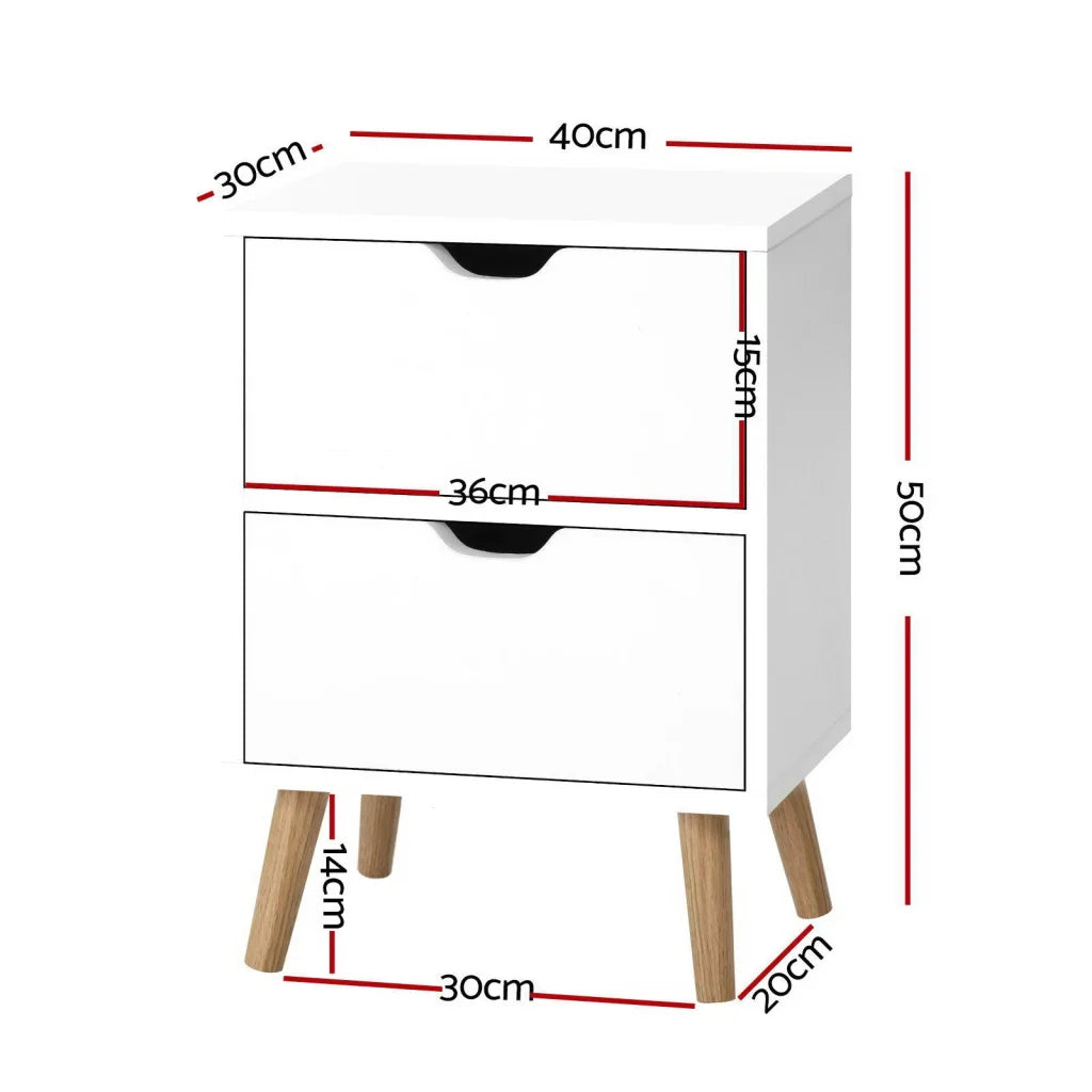 White bedside table with bedside drawers and open shelf