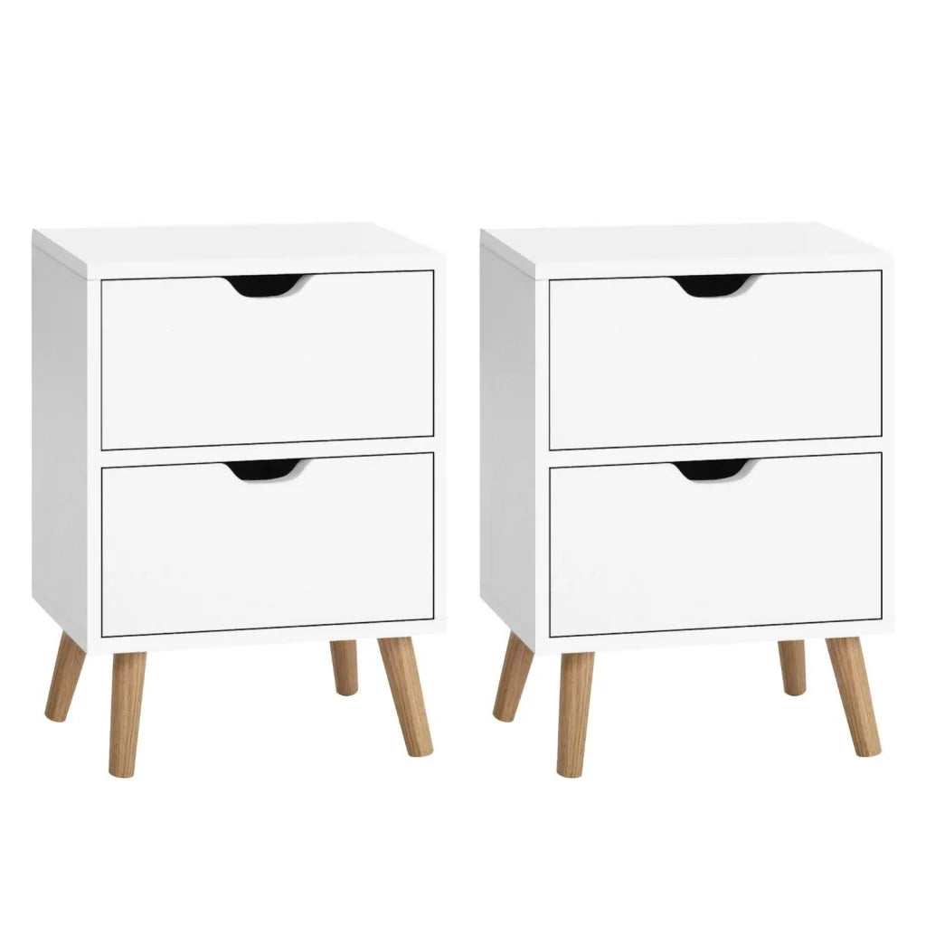 White bedside table with small bedroom cabinet and handle details