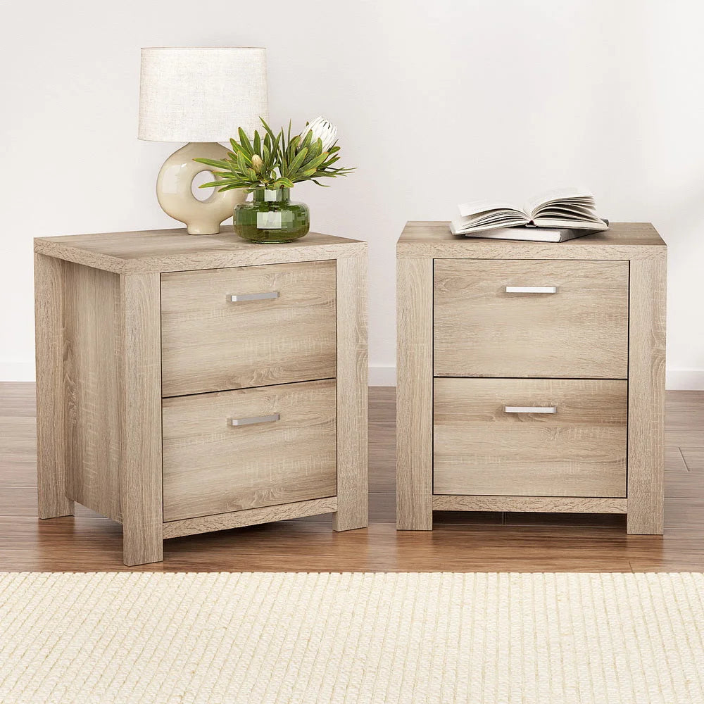 Artiss 2x Bedside Table 2 Drawers - MAXI Pine - Furniture >
